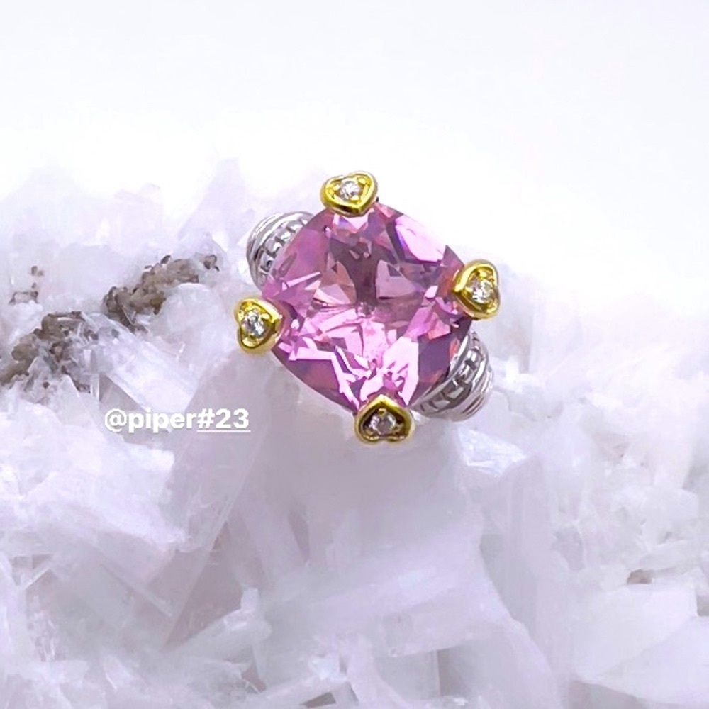 Judith Ripka Pink Crystal & Diamond JR TWO Sterling Silver 18K Fontaine Ring - 5